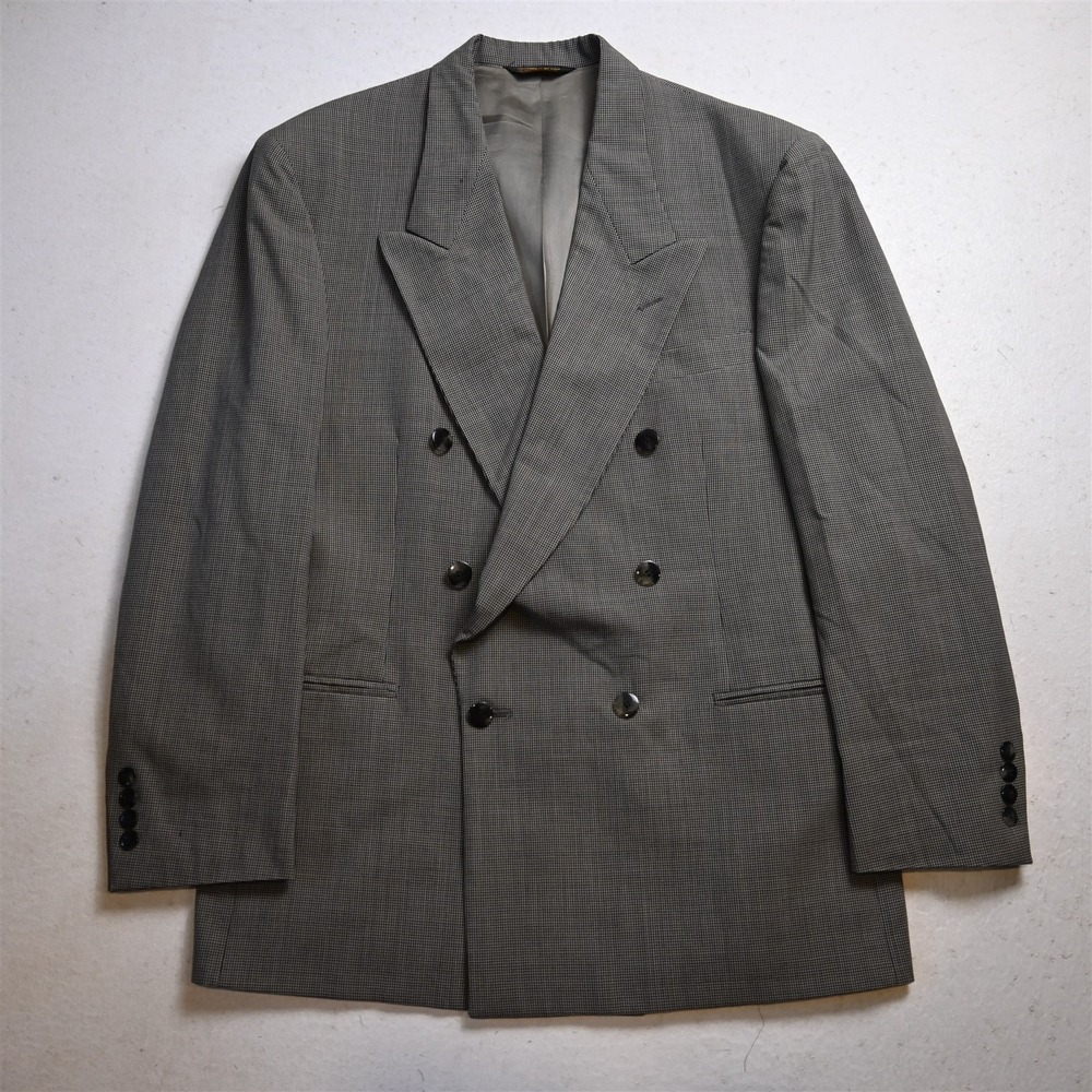 Vtg USA Double Breasted 40S Gray Houndstooth 100% Wool Mens Blazer Sport Coat